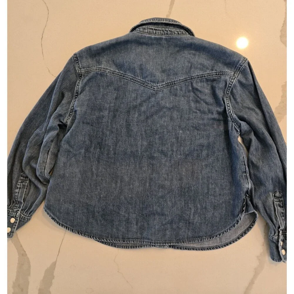 ​GAP Kids L 10 Embroidered Hearts Western Chambray Denim Shirt Kids Girls Snap